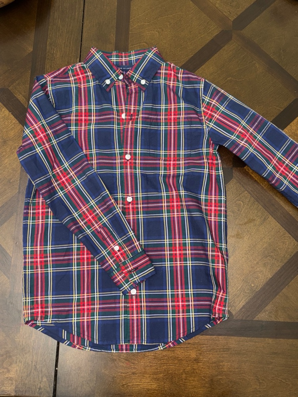 Janie and Jack Navy and Red Plaid Button-Down Shirt